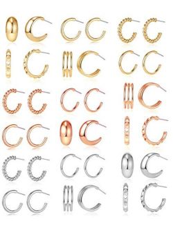 Tamhoo 18 Pairs Mini Hoop Small Hoop Earrings for Women Pack with Gold/White Gold Tone - Wholesale Items for Boutique Girls Jewelry Set