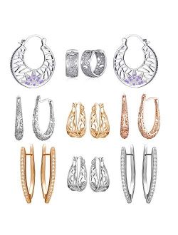 Tamhoo 8 Pairs Assorted Gold Silver Filigree Hoop Earrings for Womens-Wide Hoop Earrings for Women Silver/Gold-Large Lightweight Earrings Big Hoops for Teen Girls -Leverb