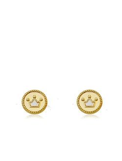 LMTS Little Miss Flower Girl 14K Gold Plated Crown Cut Out Over Mother of Pearl Stud Earring