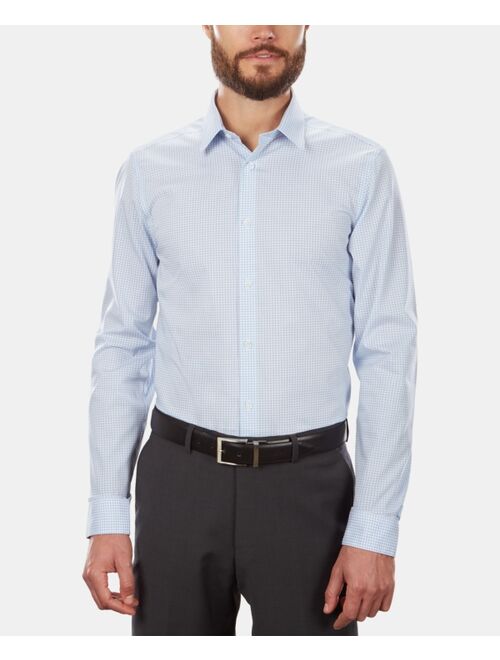 Calvin Klein Men's STEEL Slim-Fit Non-Iron Performance Stretch Blue Check Dress Shirt