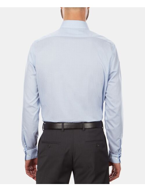 Calvin Klein Men's STEEL Slim-Fit Non-Iron Performance Stretch Blue Check Dress Shirt