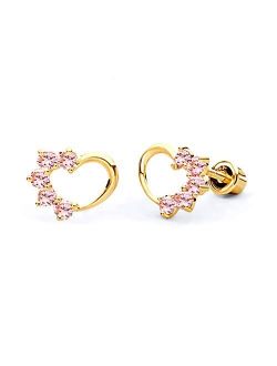 The World Jewelry Center 14k Yellow Gold Journey Heart Stud Earrings with Screw Back - 3 Different Color Available