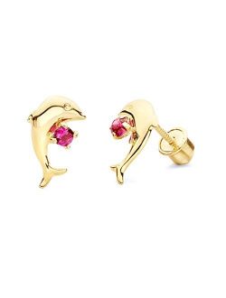 The World Jewelry Center 14k Yellow Gold Dolphin Stud with Screw Back - 2 Different Color Available