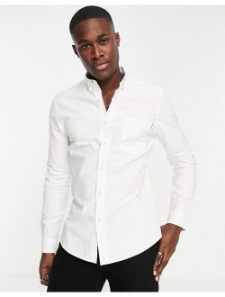 long sleeve stretch skinny oxford shirt in white