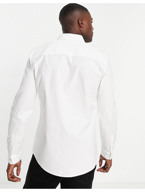 Topman long sleeve stretch skinny oxford shirt in white