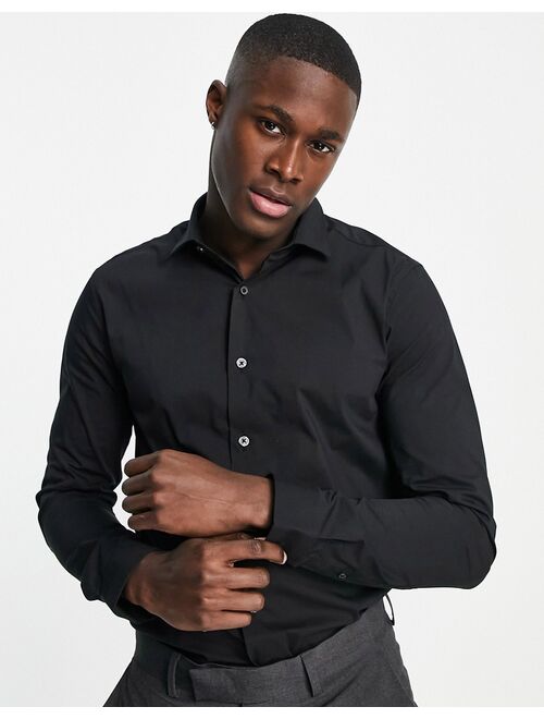Topman long sleeve stretch shirt in black