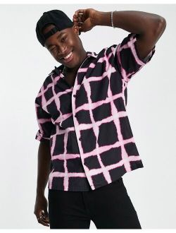 oversize watercolor check print shirt in black