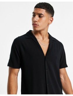 deep v viscose shirt in black