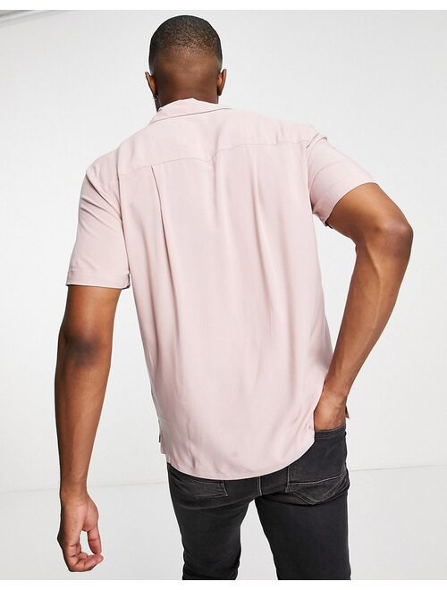 Topman deep v viscose shirt in pink