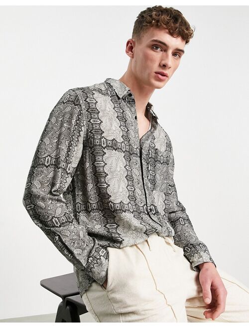 Topman long sleeve paisley print shirt in gray