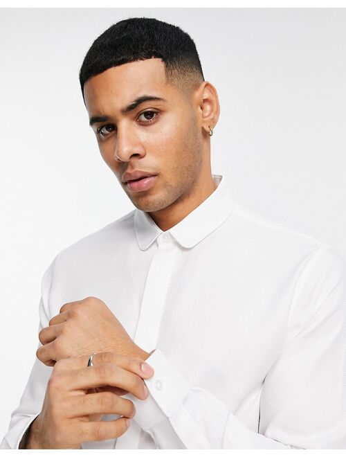 Topman egyptian cotton textured formal shirt with penny collar in white