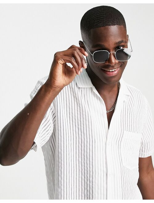 Topman revere shirt with burnout stripe in white