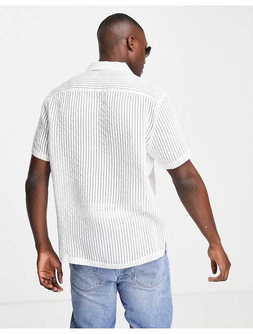 Topman revere shirt with burnout stripe in white