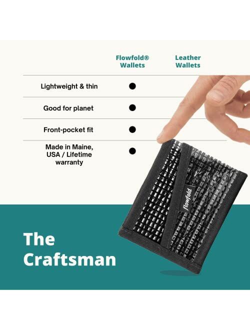 Flowfold Recycled Sailcloth Craftsman 3 Pocket Card Holder Wallet - Front Pocket Wallet, Slim Card Holder & Recycled Sailcloth Wallet Made in USA (Black Sailcloth)