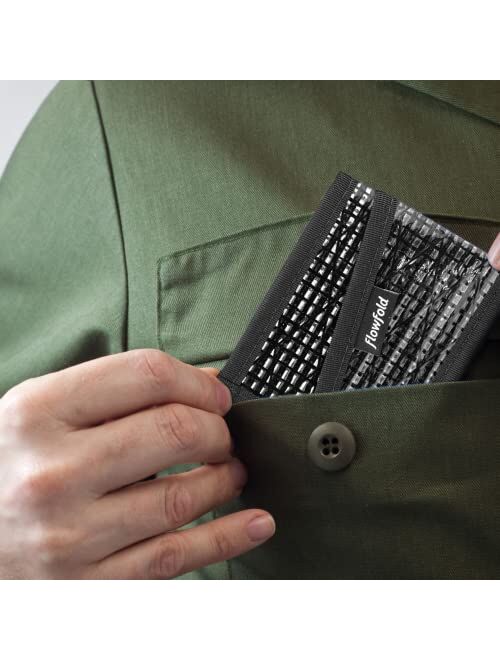 Flowfold Recycled Sailcloth Craftsman 3 Pocket Card Holder Wallet - Front Pocket Wallet, Slim Card Holder & Recycled Sailcloth Wallet Made in USA (Black Sailcloth)