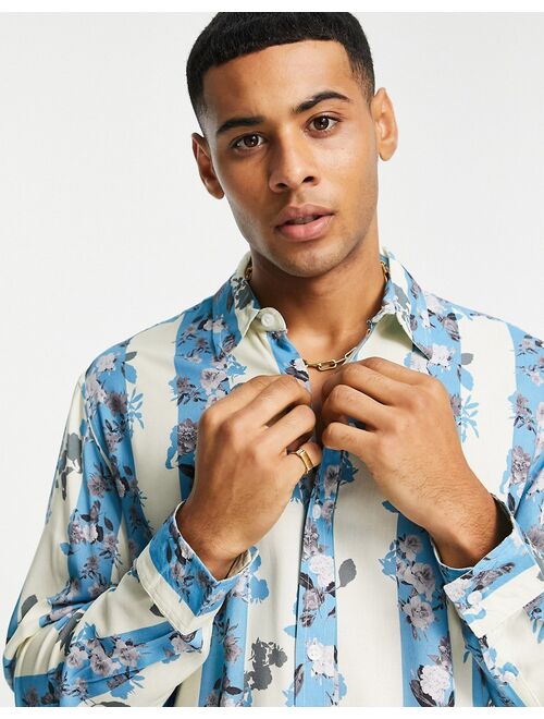 Topman floral stripe shirt in multi spread collar long sleeve shirt