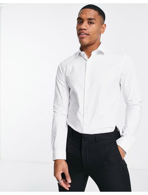 Topman long sleeve stretch shirt in white