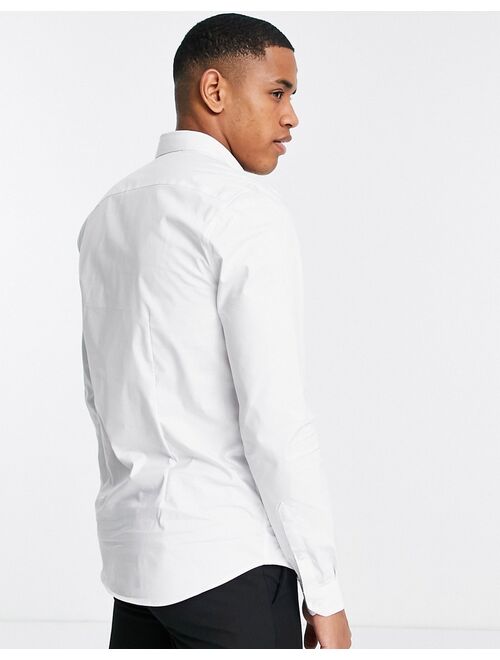 Topman long sleeve stretch shirt in white