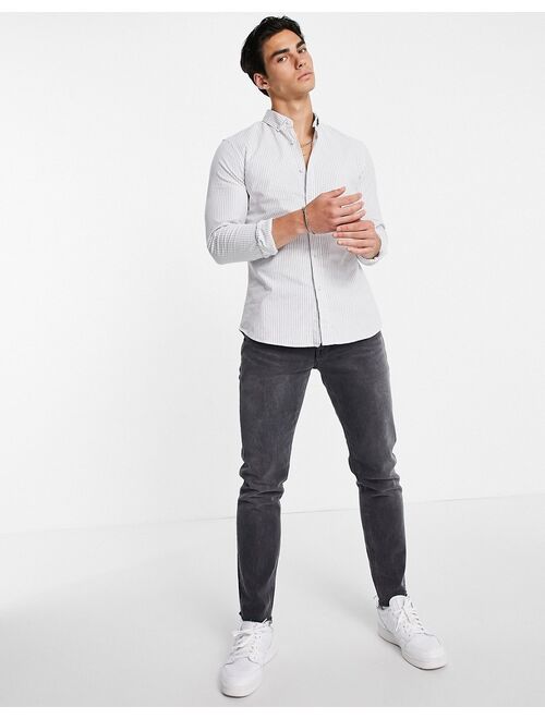 Topman stripe oxford shirt in gray