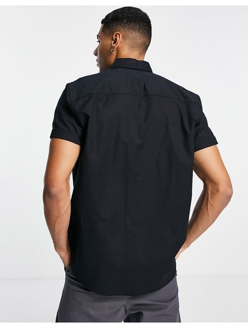 Topman short sleeve slim oxford shirt in black