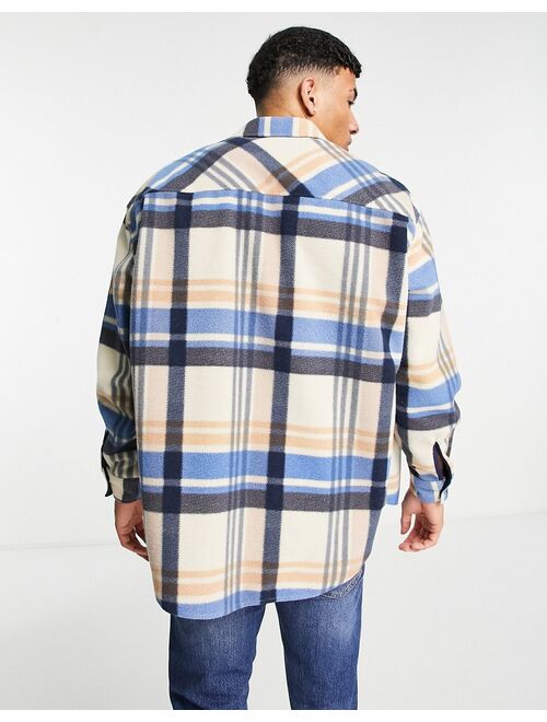 Topman plaid fleece overshirt in blue