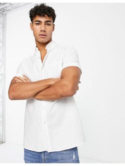 short sleeve slim oxford shirt in white