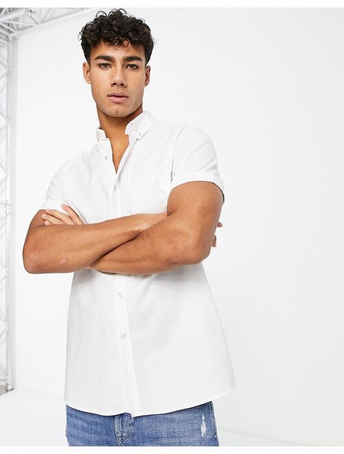 Topman short sleeve slim oxford shirt in white