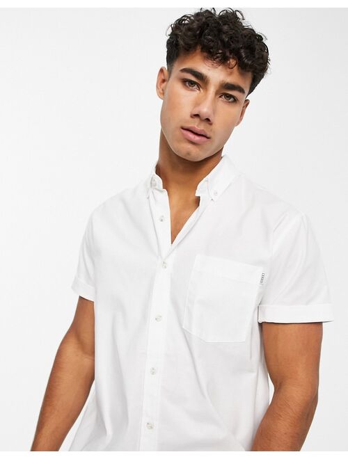 Topman short sleeve slim oxford shirt in white