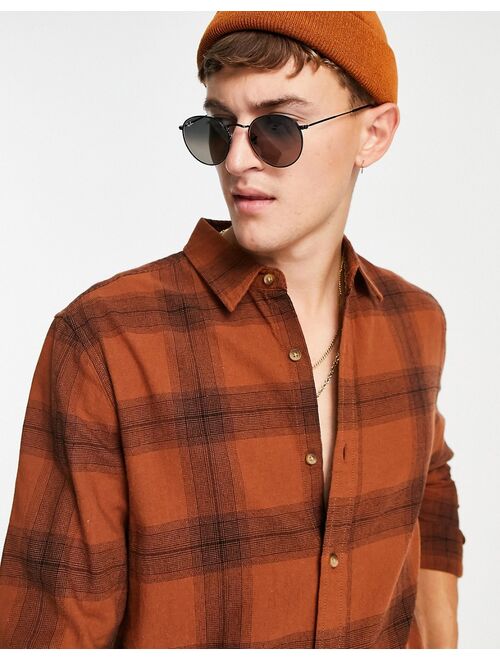 Topman cotton plaid shadow plaid shirt in brown