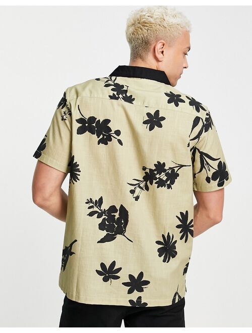 Topman floral print shirt in stone