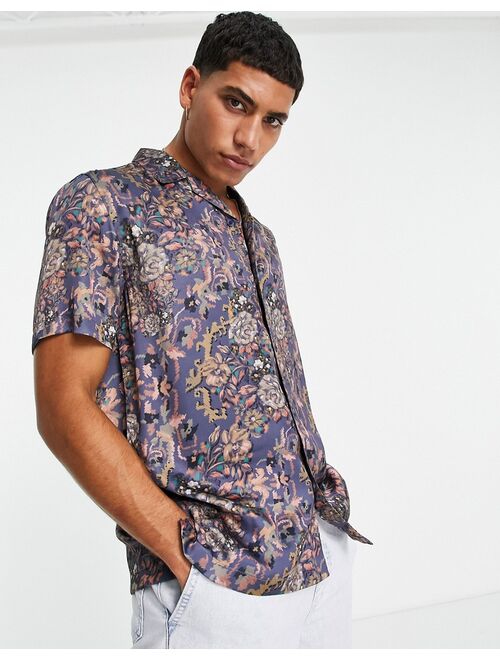Buy Topman floral print shirt in blue online | Topofstyle