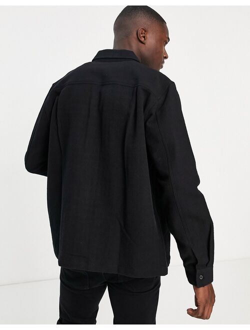 Topman textured overshirt in black