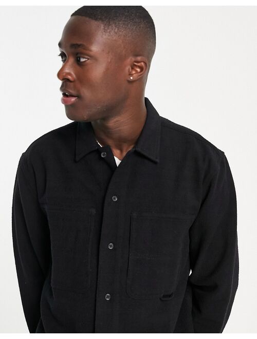 Topman textured overshirt in black
