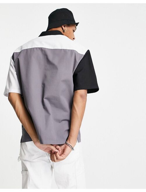 Topman oversized collegiate stripe shirt in gray and white