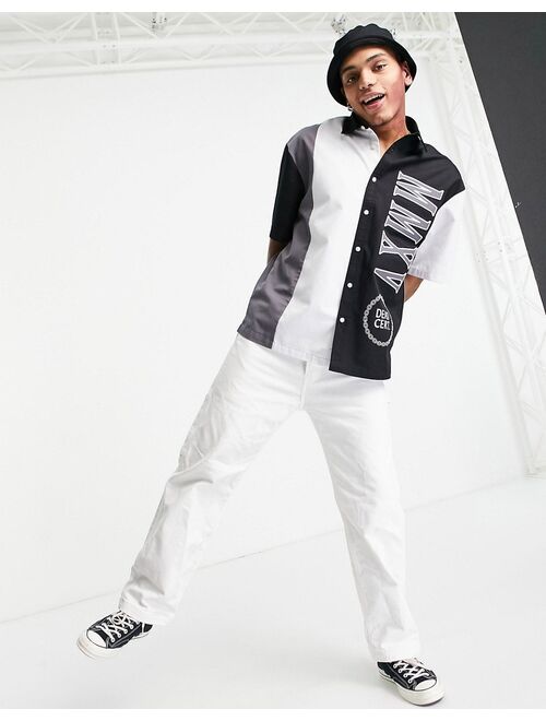 Topman oversized collegiate stripe shirt in gray and white