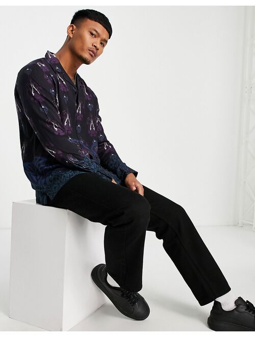 Topman long sleeve shirt with placement snake print in multi