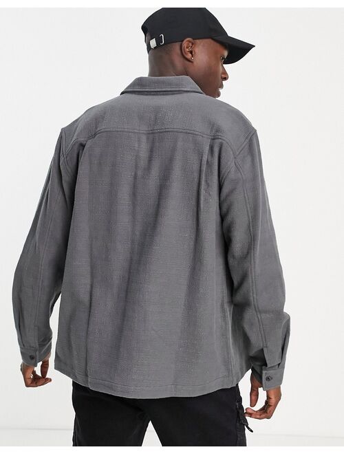 Topman textured overshirt in charcoal