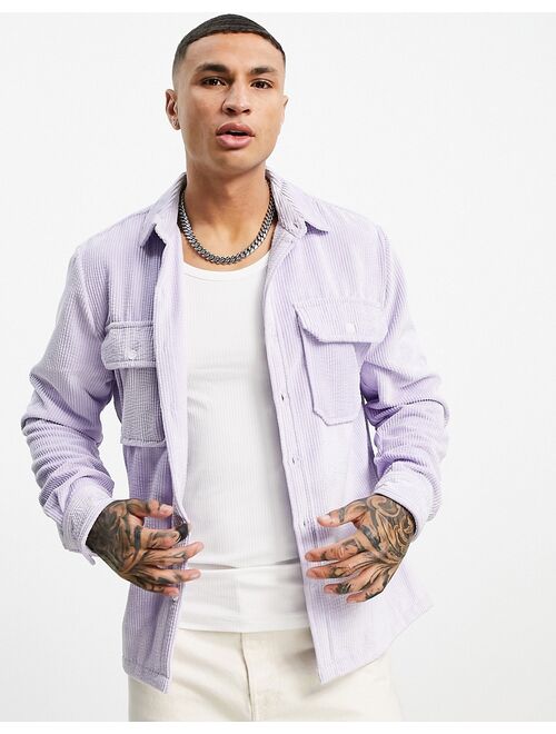 Topman relaxed cord shirt in lilac