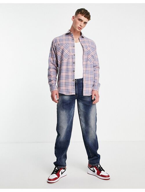Topman oversized check shirt in pink