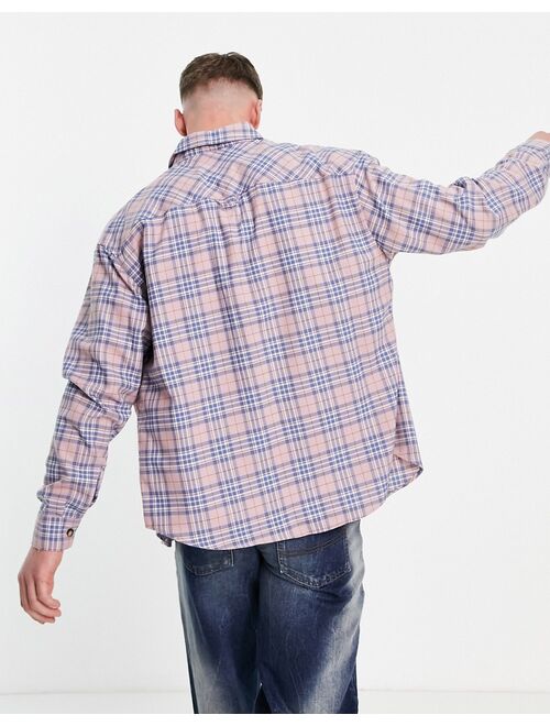 Topman oversized check shirt in pink