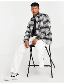 wool blend shacket in black faded check