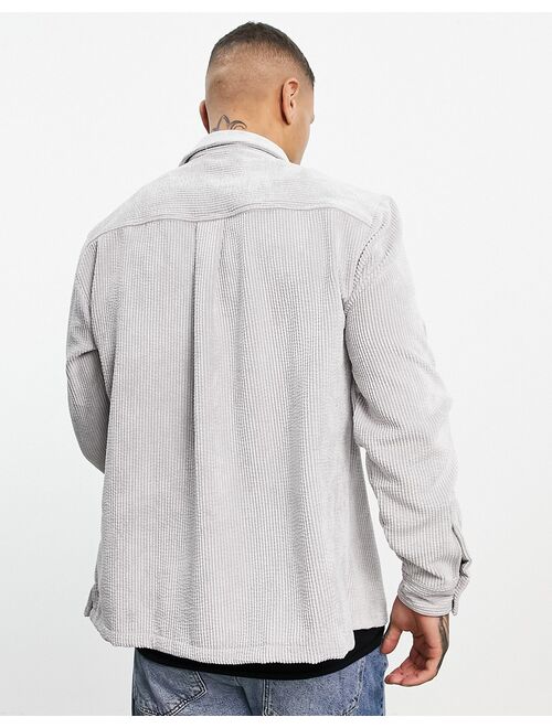 Topman relaxed cord shirt in gray