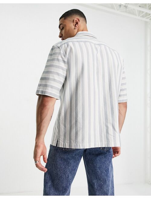 Topman oversized revere stripe shirt in stone
