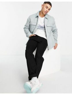 brushed shacket in light blue wool mix