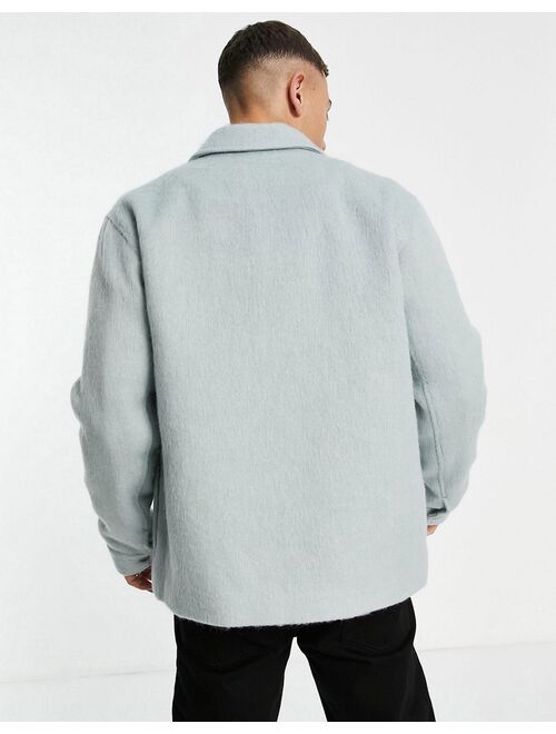 Topman brushed shacket in light blue wool mix