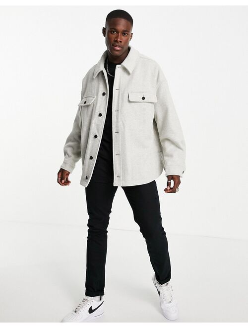 Topman oversized textured shacket in gray