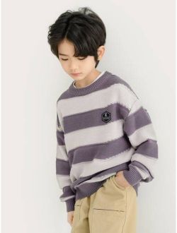 Boys Patch Detail Drop Shoulder Two-Tone Sweater