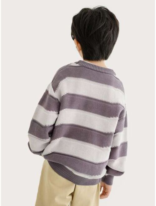 Shein Boys Patch Detail Drop Shoulder Two-Tone Sweater
