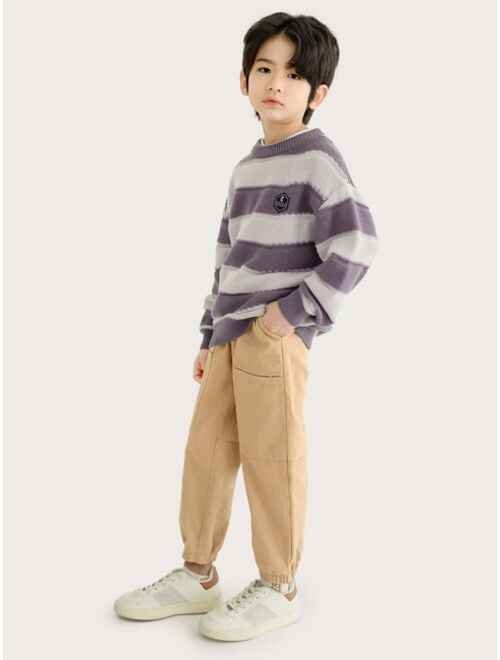 Shein Boys Patch Detail Drop Shoulder Two-Tone Sweater