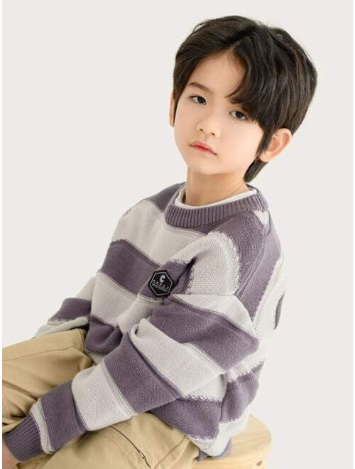 Shein Boys Patch Detail Drop Shoulder Two-Tone Sweater